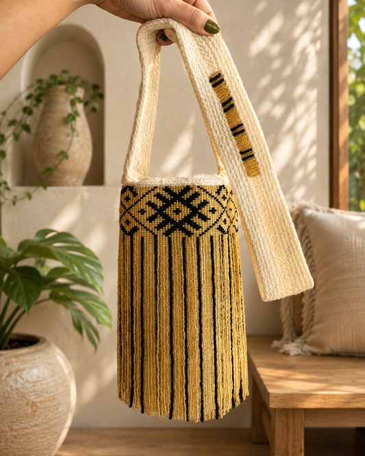 Mochila KANKUAMA artesanal tejido a mano con flecos | Colección Ancestral
